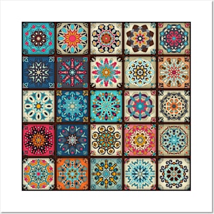 Vintage patchwork with floral mandala elements Posters and Art